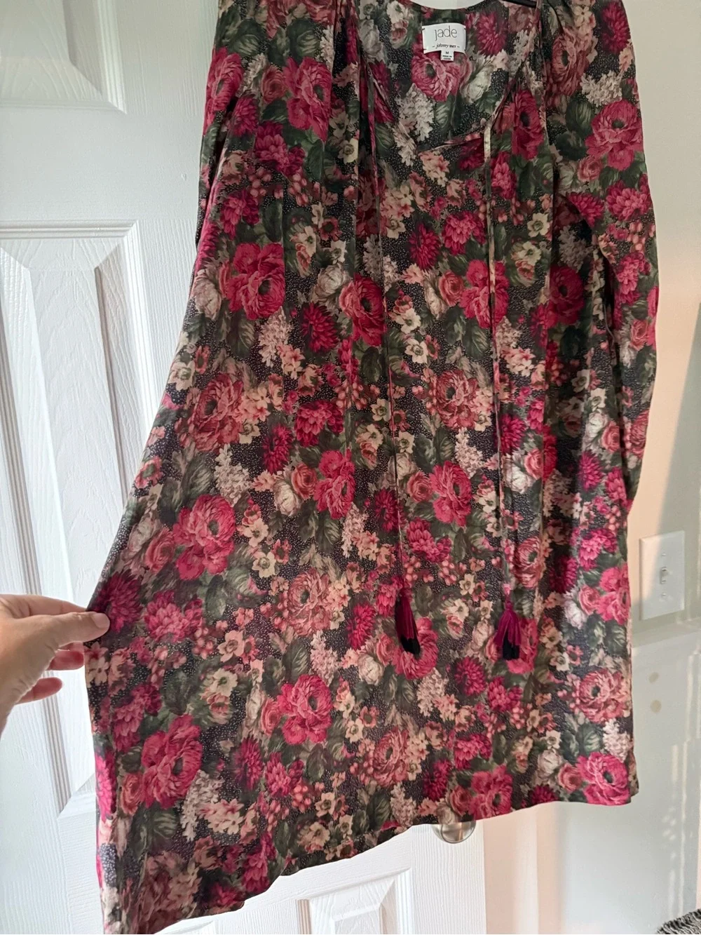 Jade by Johnny Was "Etta" Multicolor Floral Dress bohemian Size M EC2 100% Silk - Picture 4 of 6